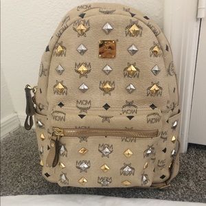 MCM Visetos Small Full Stud Backpack Beige